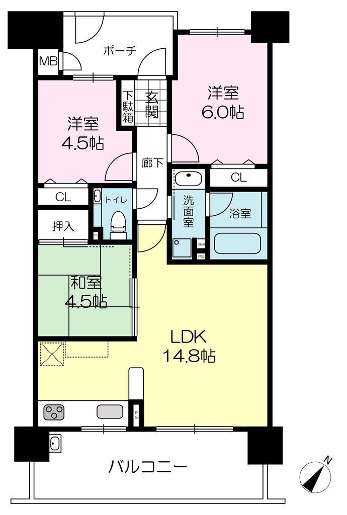 マーレ加古川駅前タワー(3LDK/9階)の間取り写真