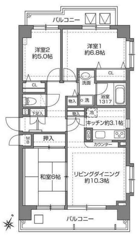 コモダス千歳烏山(3LDK/4階)の間取り写真