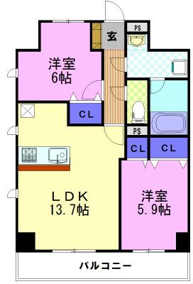 サンモールF.K.D(2LDK/5階)の間取り写真