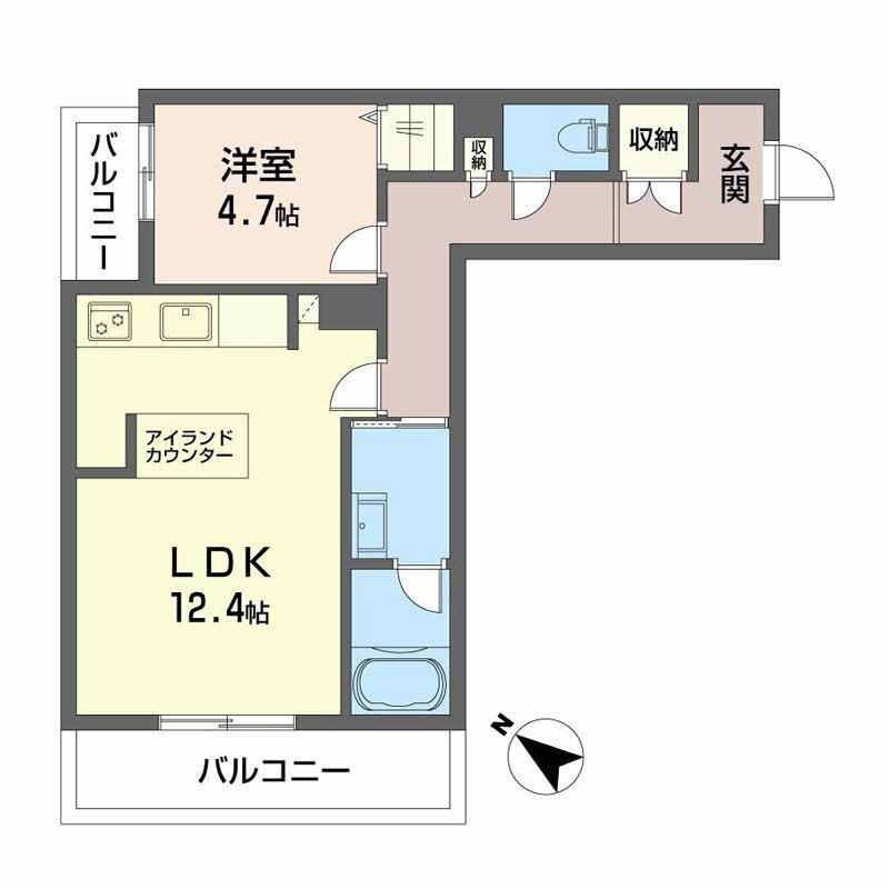 シャーメゾンマーレ竹下(1LDK/2階)の間取り写真