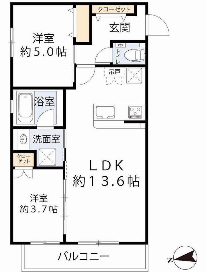 オーベル今里ノース(2LDK/2階)の間取り写真