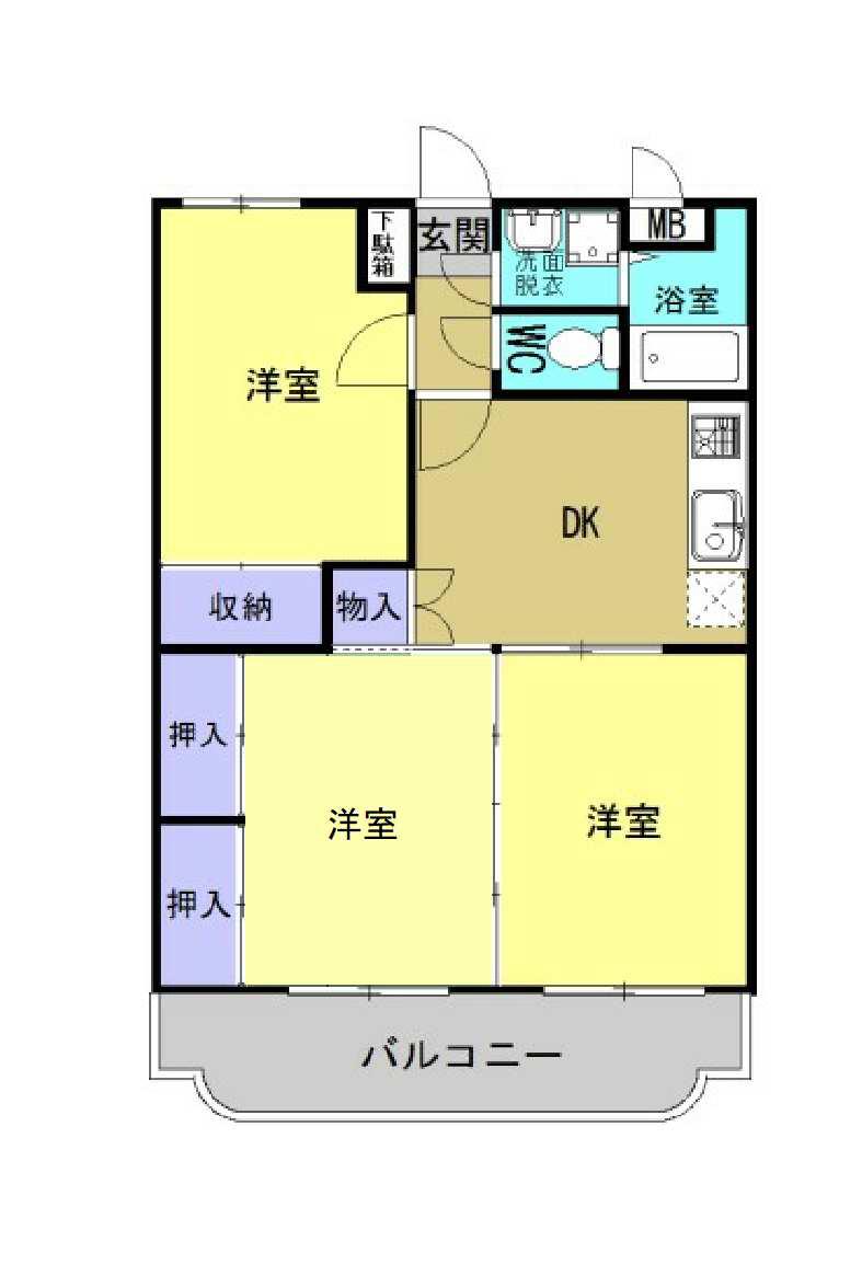 ヴィレッヂ七栄(3DK/2階)の間取り写真