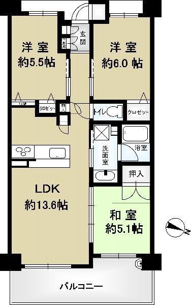 アークレジデンス六甲道(3LDK/7階)の間取り写真