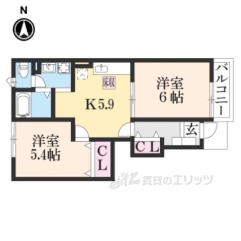 メイプルリーフⅡ(2DK/1階)の間取り写真