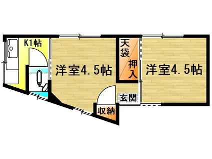 道善荘(2K/3階)の間取り写真