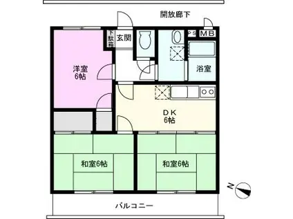 東武野田線 藤の牛島駅 徒歩5分 3階建 築31年(3DK/3階)の間取り写真