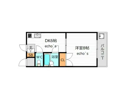 シャンクレール小桜(1DK/2階)の間取り写真