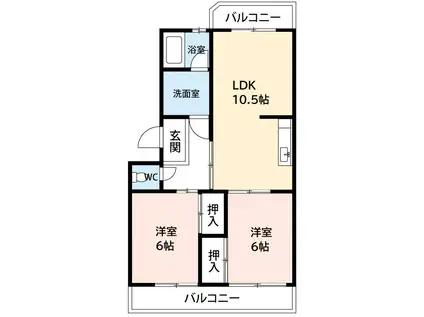 ニューシーズ宮地(2LDK/4階)の間取り写真