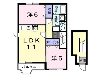 ラッフィナ-ト B棟(2LDK/2階)の間取り写真