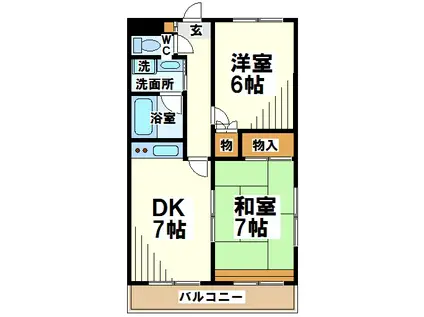 コンフォート国領(2DK/1階)の間取り写真
