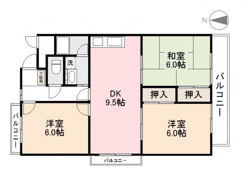 屋島コーポラス(3LDK/3階)の間取り写真