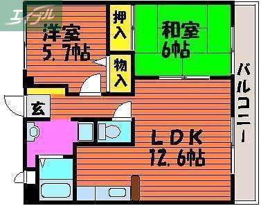 VIENTO原尾島(2LDK/3階)の間取り写真