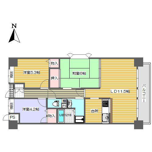 川端壱番館(3LDK/3階)の間取り写真