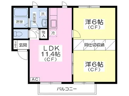 パルク遠見塚壱番館(2LDK/1階)の間取り写真