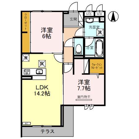 ピース ラ ヴィータ E(2LDK/1階)の間取り写真