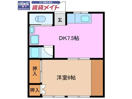 ツインビーテラス波切(1DK/1階)の間取り写真