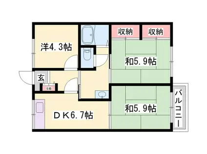 ガーデンハイツ緑ヶ丘D(3DK/1階)の間取り写真