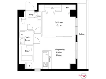 ライブカーサ両国北斎通(1LDK/2階)の間取り写真
