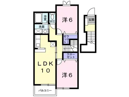 ジャン・ピュールB(2LDK/2階)の間取り写真