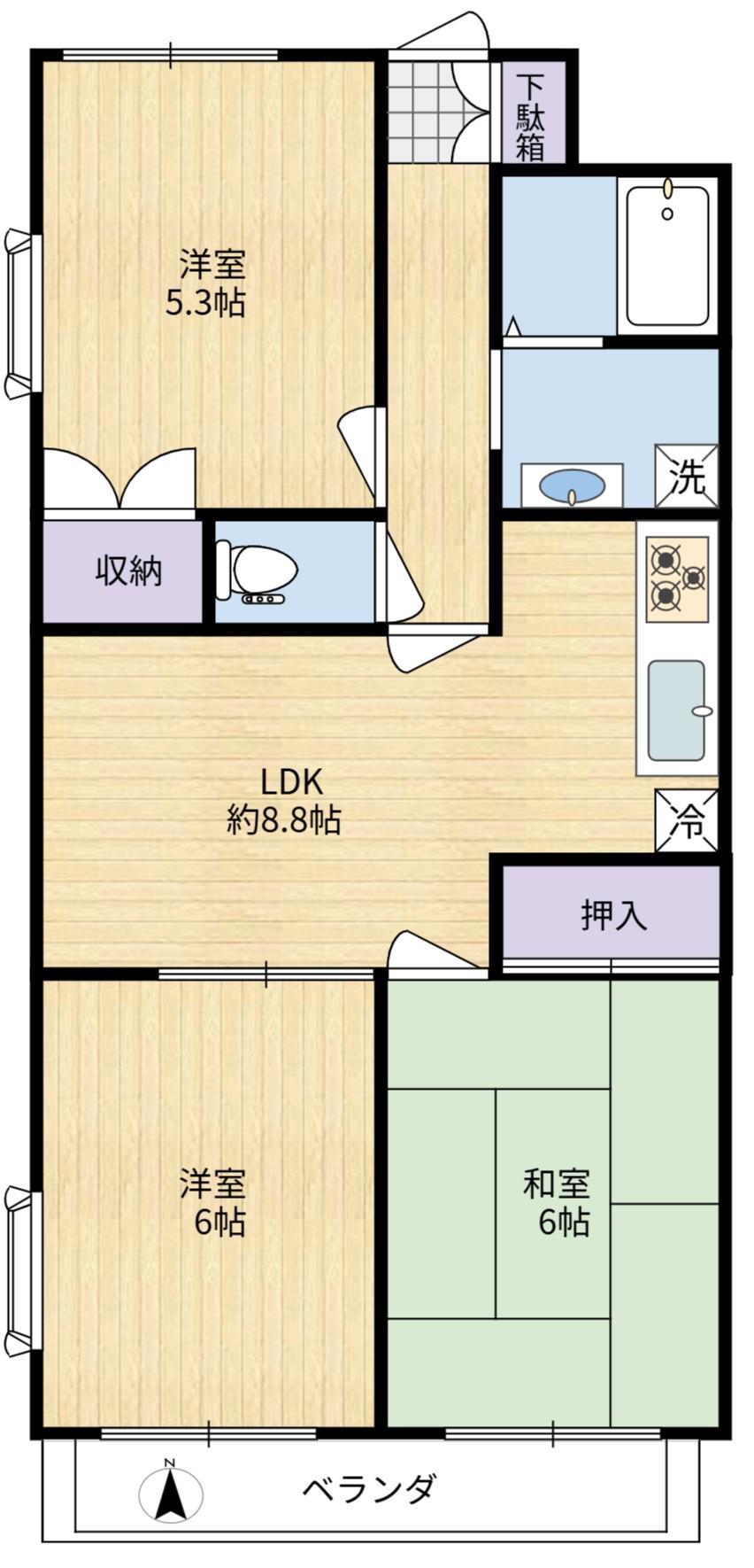 メンフィス(3LDK/2階)の間取り写真