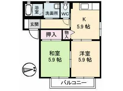 コンフォートヴィラA棟(2K/2階)の間取り写真