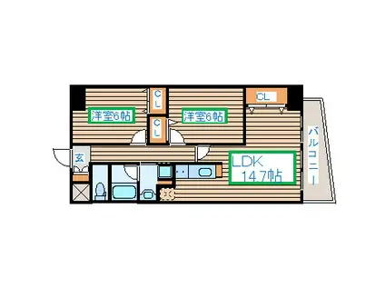 シンフォニー柏木(2LDK/5階)の間取り写真