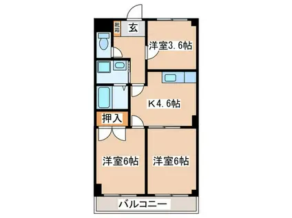 ロイヤルタウン下九沢(3K/1階)の間取り写真