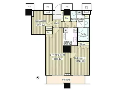 ザ・東京タワーズシータワー(2LDK/44階)の間取り写真