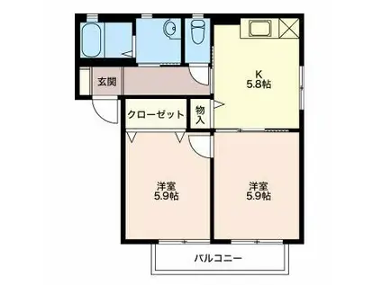 富貴原ハイツ C棟(2DK/1階)の間取り写真