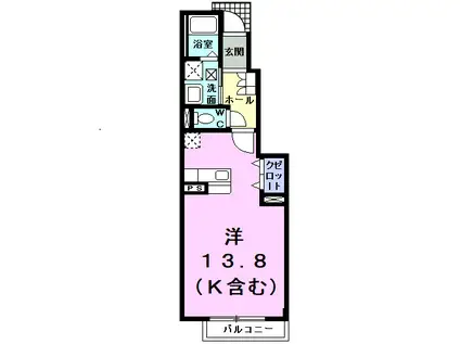 ルミエールII(ワンルーム/1階)の間取り写真