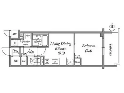 オーパスレジデンス名古屋ステーション(1LDK/10階)の間取り写真