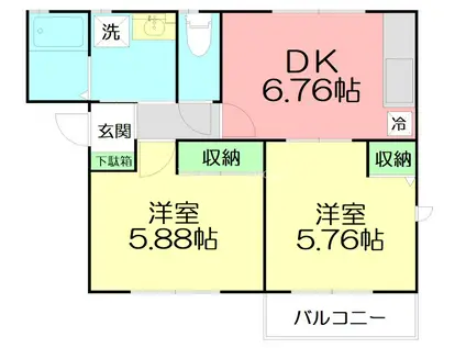 ランドコートB棟(2DK/1階)の間取り写真