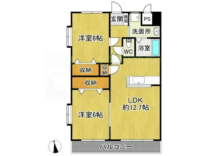 グリーンヒル櫛原(2LDK/4階)の間取り写真