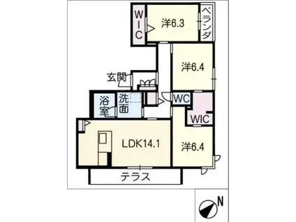 ラソルティ(3LDK/1階)の間取り写真