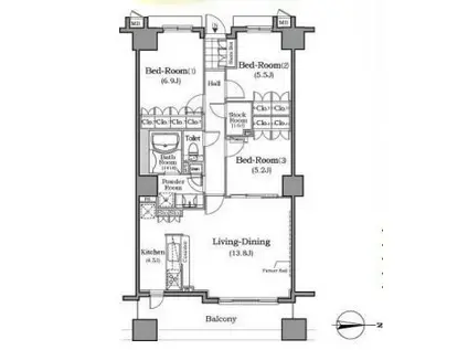 ザ・レジデンス本牧 横浜ベイサイド(3LDK/4階)の間取り写真