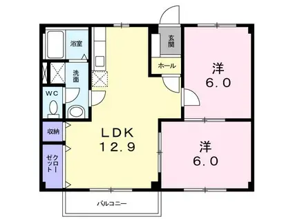 ブランドール土谷II(2LDK/1階)の間取り写真