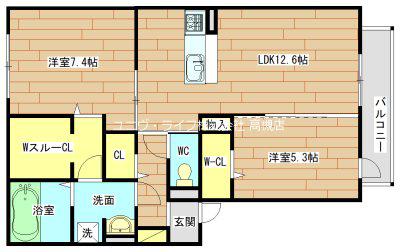 D-ROOM高槻市宮田町3丁目PJ(2LDK/1階)の間取り写真