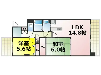 アーデンコート西長堀(2LDK/7階)の間取り写真