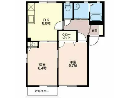 ピースヴィラI(2DK/2階)の間取り写真