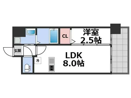 LUXE玉造南(1LDK/13階)の間取り写真