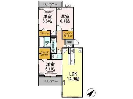 D CRAFT 谷田(3LDK/3階)の間取り写真