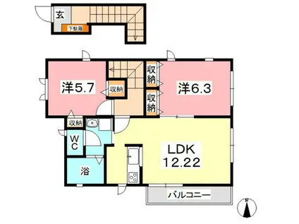 ソレイユ B(2LDK/2階)の間取り写真