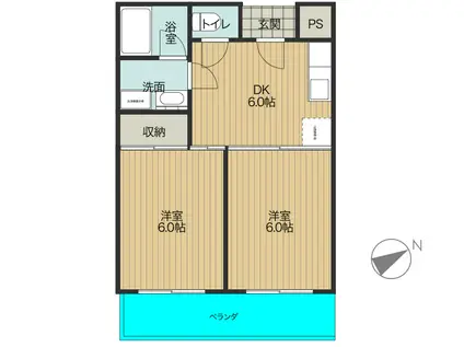 ウエラコート浜田(2DK/4階)の間取り写真