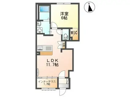 ノースグレイス(1LDK/1階)の間取り写真