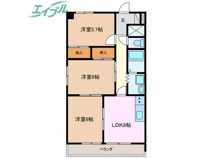 タウンライフ堀川(3DK/5階)の間取り写真