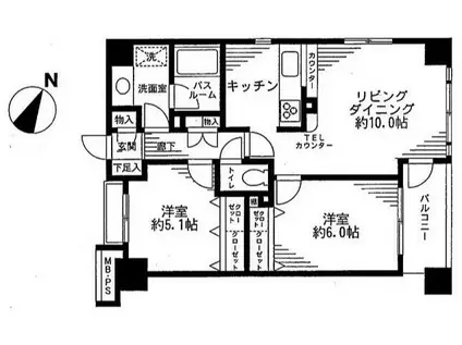 クリオ横浜関内弐番舘(2LDK/10階)の間取り写真