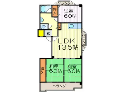 上村マンション(3LDK/4階)の間取り写真