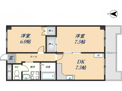 BELONG東花園(2DK/4階)の間取り写真