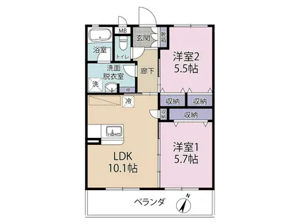 ネクステージ響 キョウ(2LDK/3階)の間取り写真