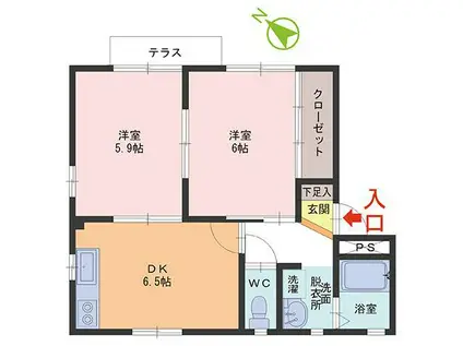 プロスパレス(2DK/1階)の間取り写真